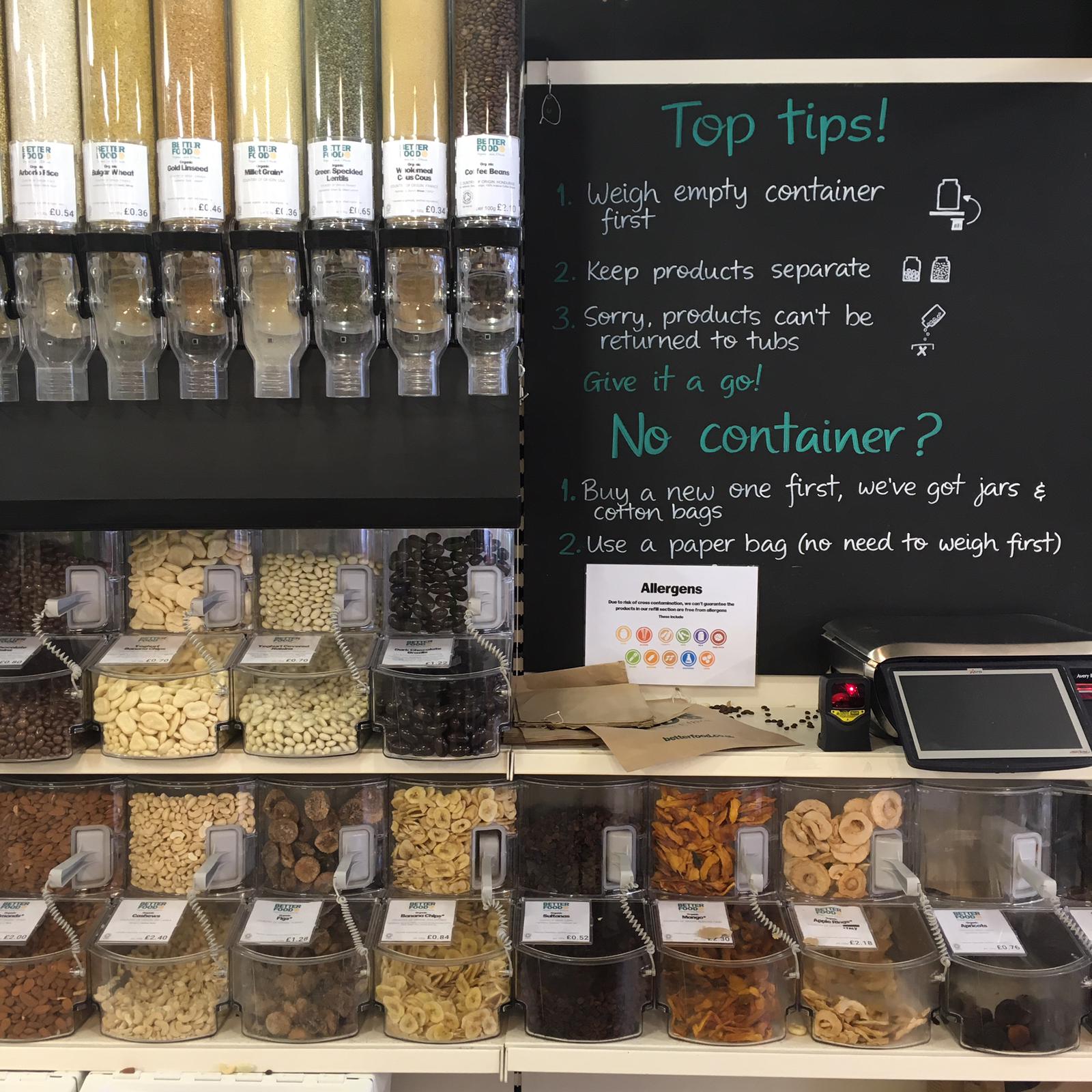 zero waste refill wall in bristol's better food